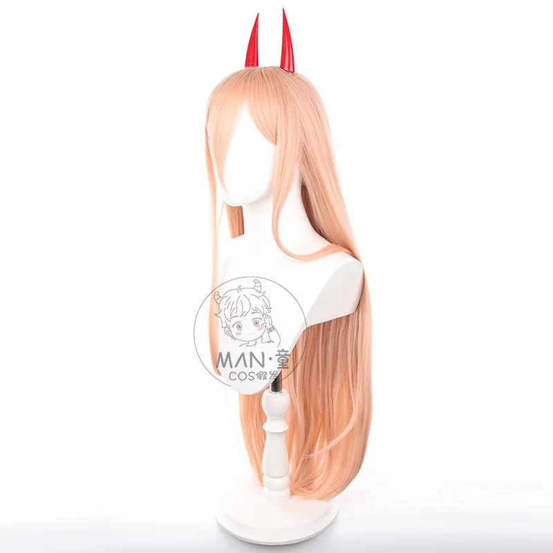 Chainsaw Man Power Cosplay Perücke Orange Langes Haar mit Kopfbedeckung Halloween Geschenk