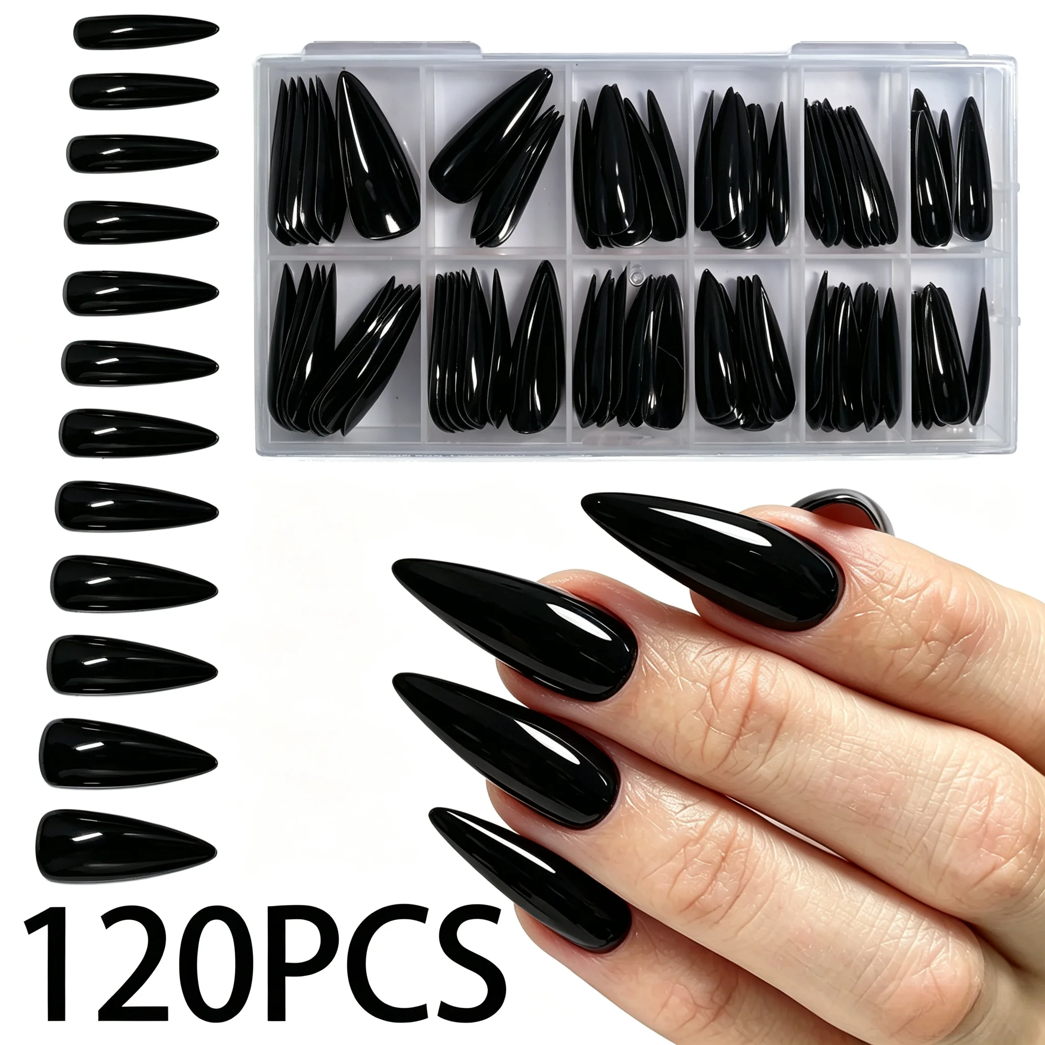 120 Stück Langlebige Verlängerungs-Kunstnagelspitzen Vollabdeckende Nagelspitzen Künstliche Fingernägel UV-Gel-Lack Schnelle Aufbauform Maniküre-Werkzeug – Detail 8