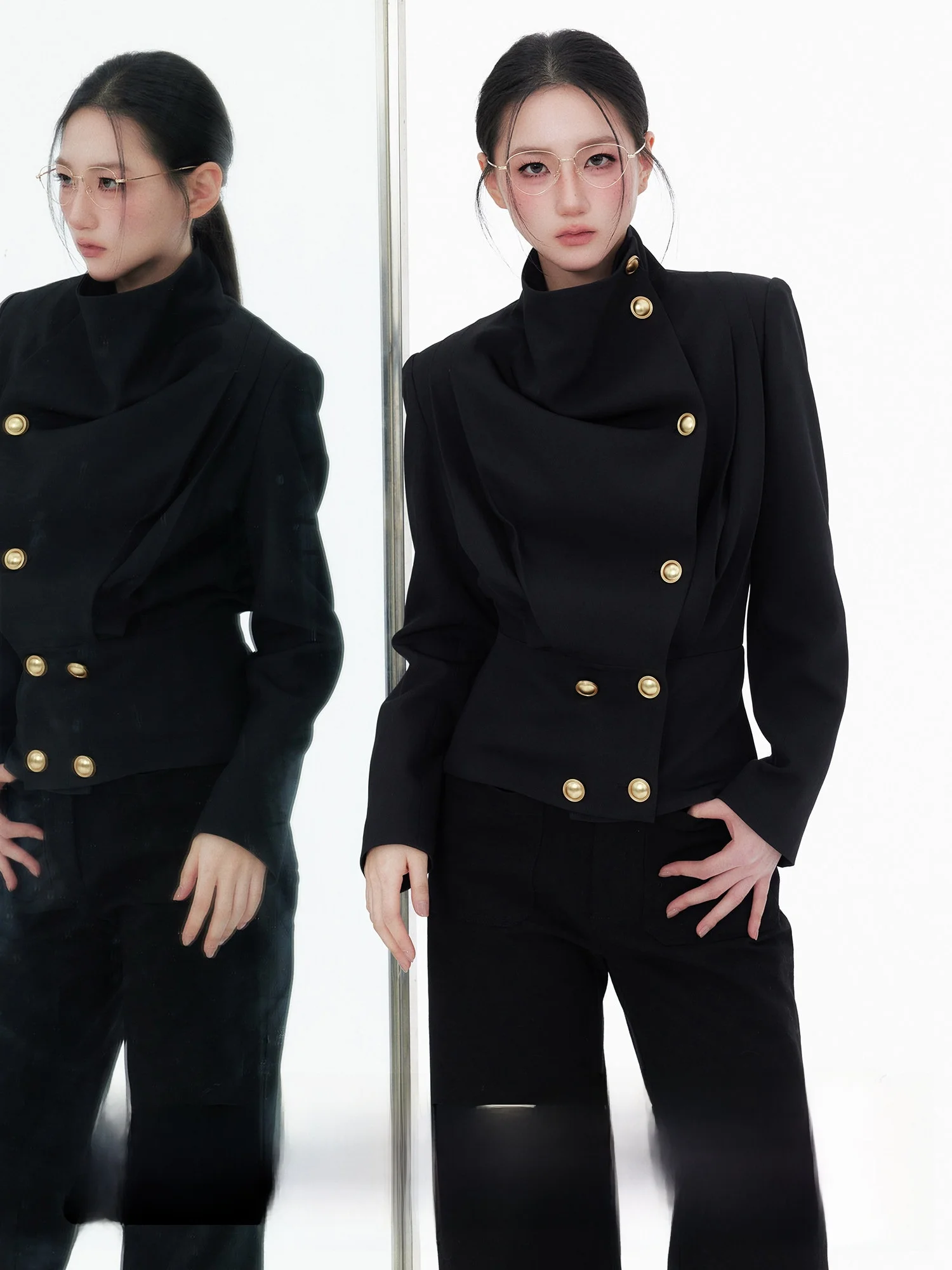 

Оригинальный дизайн Yuzhi: Новинка! Элегантный женский плиссированный костюм-жакет для весны, повседневный деловой стиль, с высоким воротником, длинный рукав.