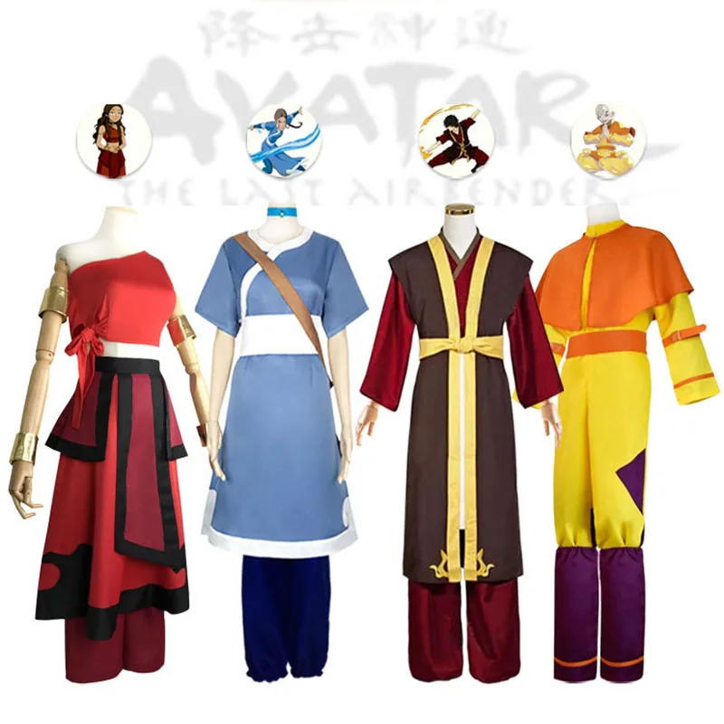 Anime Avatar The Last Airbender Katara Fire Nation Aang Cosplay Costume Adult Women Halloween Carnival High Quality Clothes