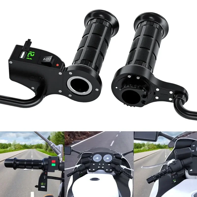 

LINGXUN Universal Motorcycle 22mm Hand Heated Grips Molded Grips ATV Warmers Adjust Temperature Hot Handlebar With USB