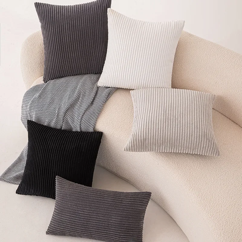 

30x50/45x45/50x50/60x60cm Nordic Corduroy Throw Pillow Cover Solid Color Striped Sofa Cushion Cover Waist Pillowcases Home Decor