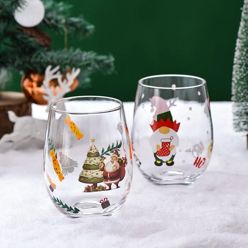 Christmas Decoration Series Red Wine Glasses,Painted Crystal Glass High Footed Cups,High Aesthetic Atmosphere Egg Glasses