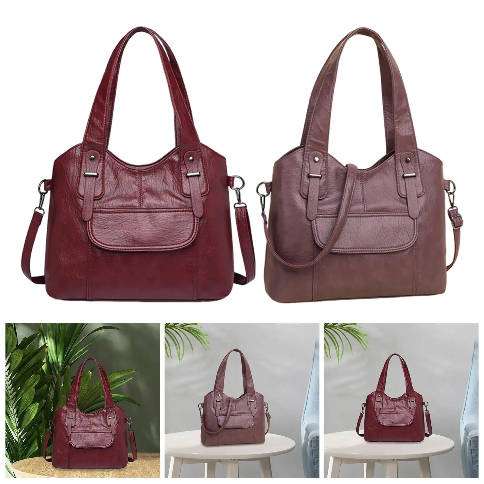 حقيبة كتف من جلد البولي يوريثان، حقيبة يد نسائية ذات سعة كبيرة للتسوق