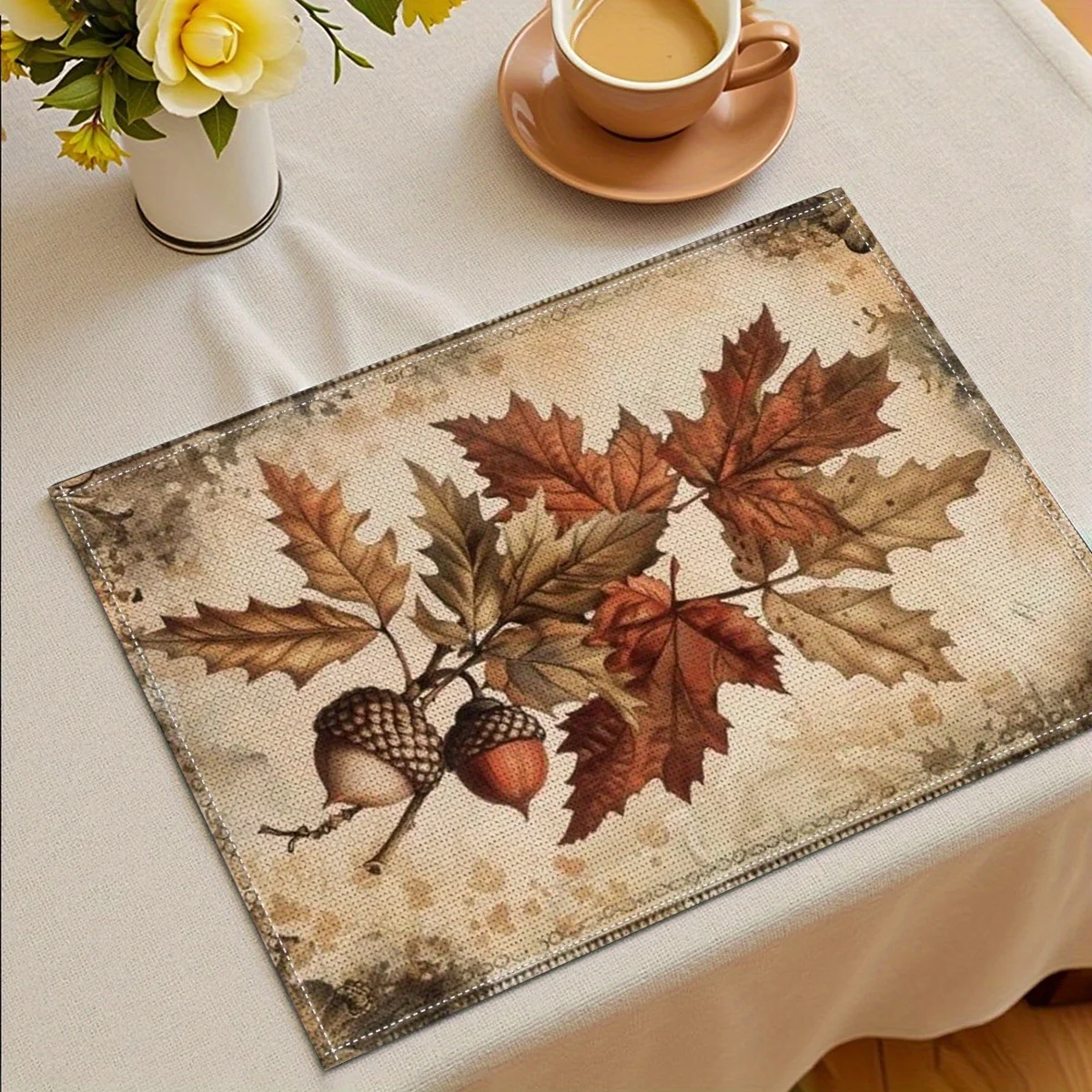 Autumn Leaf Placemats Suitable & Dining Table Decor - Rustic Fall Table Setting with Square Leaf Table Hand  Polyester
