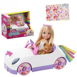 Original Barbie Club Chelsea Doll 6-inch Fashion Rainbow Unicorn Open-Top Car Kids Toys for Girls Play Dollhouse Accessories Pet
