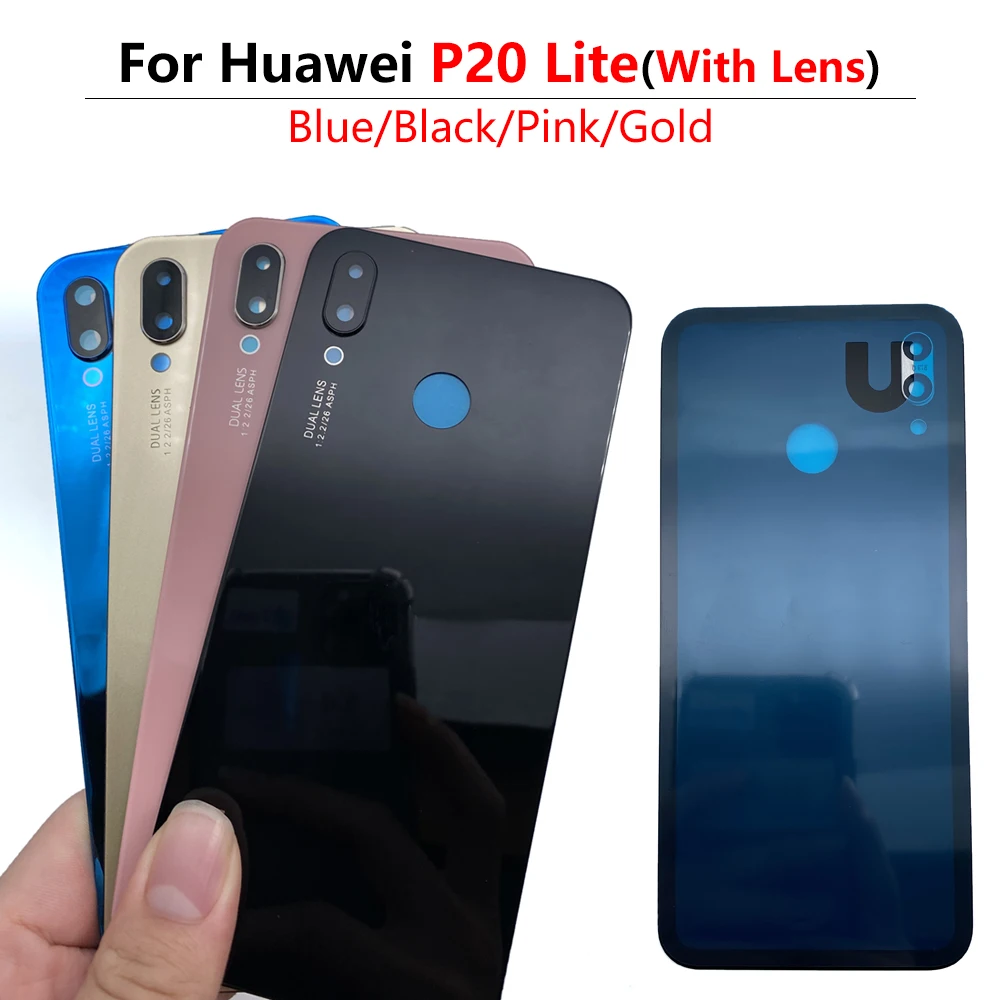 NEW Back Glass Rear Cover With Adhesive For Huawei P20 Lite Battery Door Housing Case back cover With Camera Glass Lens P20 Lite