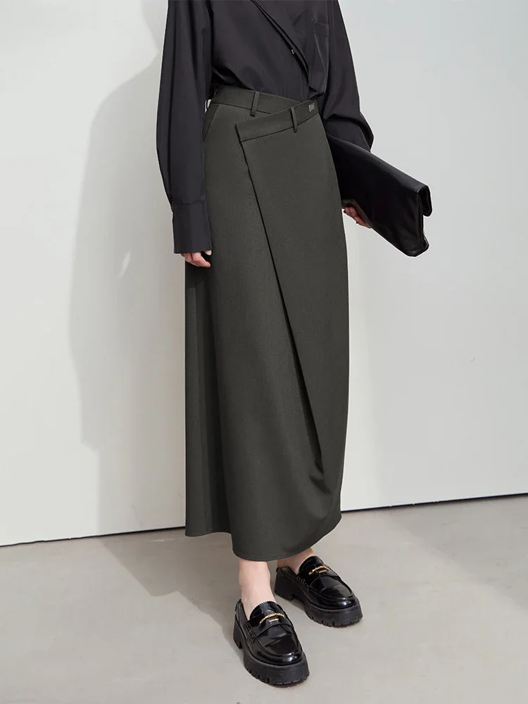 AMII Minimalist Half-body Skirt Women 2025 Spring New Elegant Commuter Anti-wrinkle Asymmetric A-line Slim Long Skirt 12541053