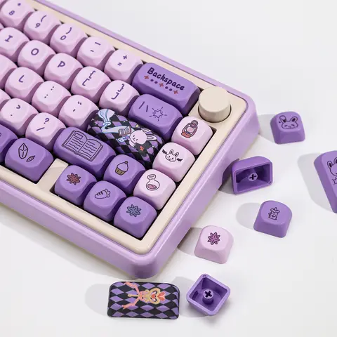 KBDiy KOA Profile Cute Magic Bunny Theme PBT Purple Keycaps Custom MOA Keycap for 60 Magnetic Mechanical Gaming Keyboard Key Cap