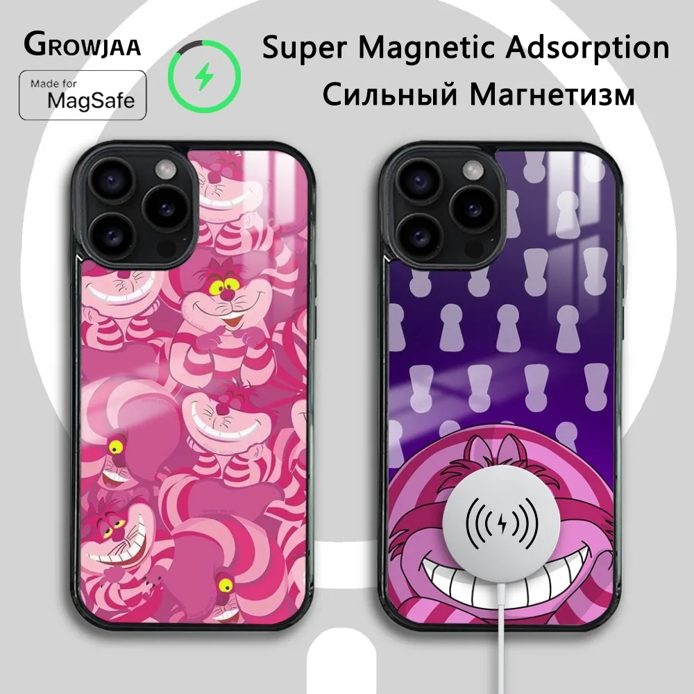 Disney Cheshire cat Phone Case For iPhone 16 15 14 13 12 11 Pro Max Plus Mini New Magsafe Mirror Wireless Magnetic Cover