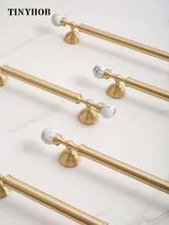 Tinyhob Luxury Brass+Pink Crystal Handles and Knobs Green Cupboard Pull for Kitchen Drawer Pulls / White Decorative Knob