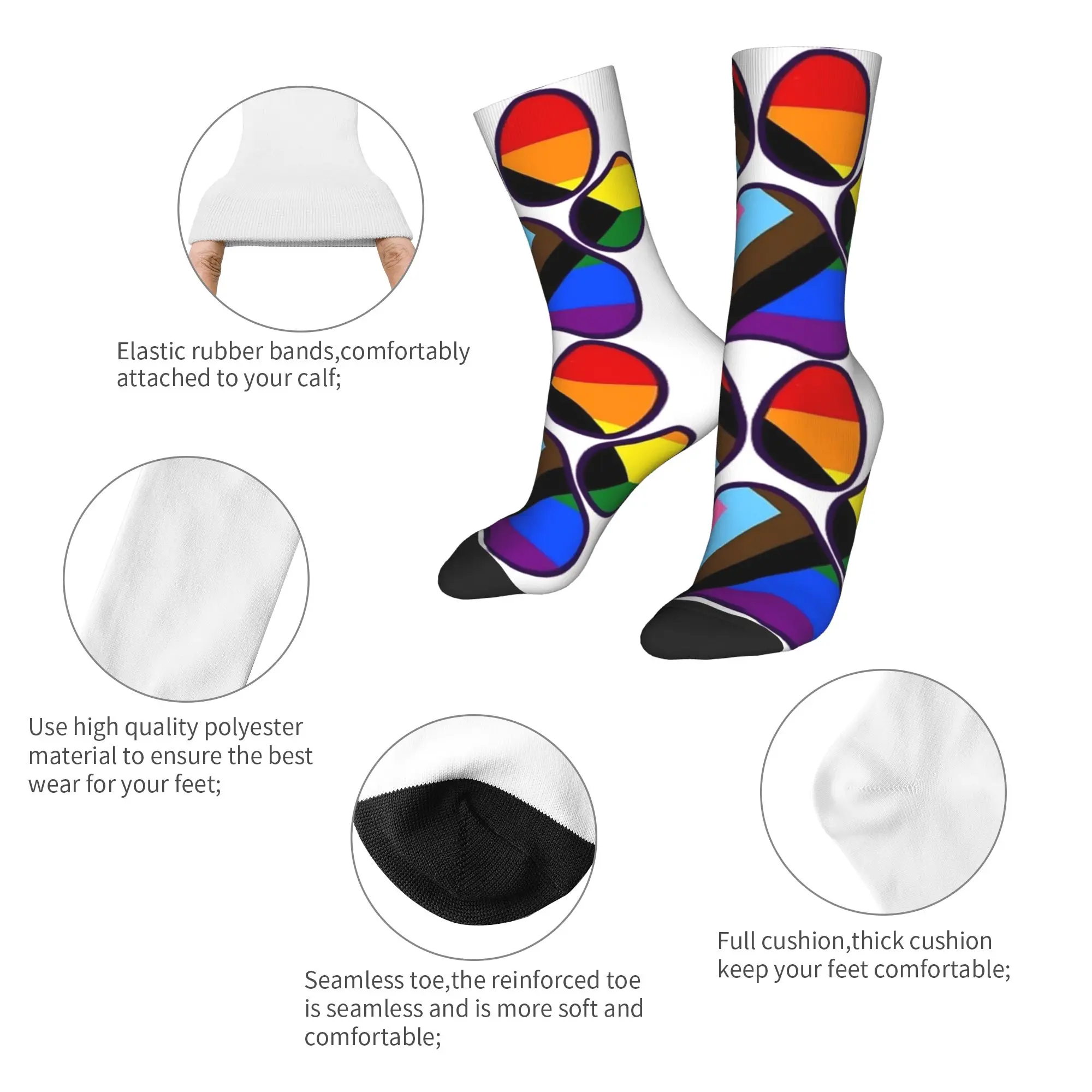 Calcetines para amantes de la pata de perro arcoíris, medias elegantes, calcetines antideslizantes de otoño para parejas, calcetines deportivos para correr de diseño de calidad