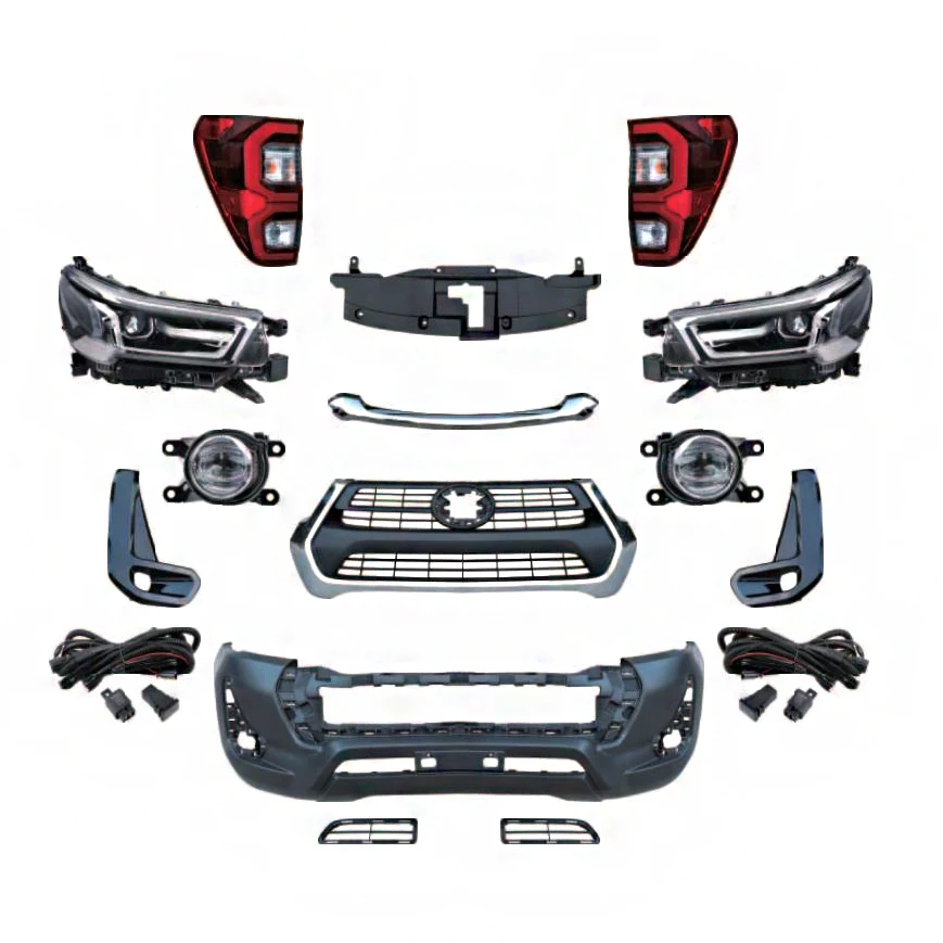 

yzhgbBody Kit Headlights Rear Taillights Grille Front Bumper Fog Light Fog Light Frame for 16-20 HILUX Upgrade 2021 HILUX
