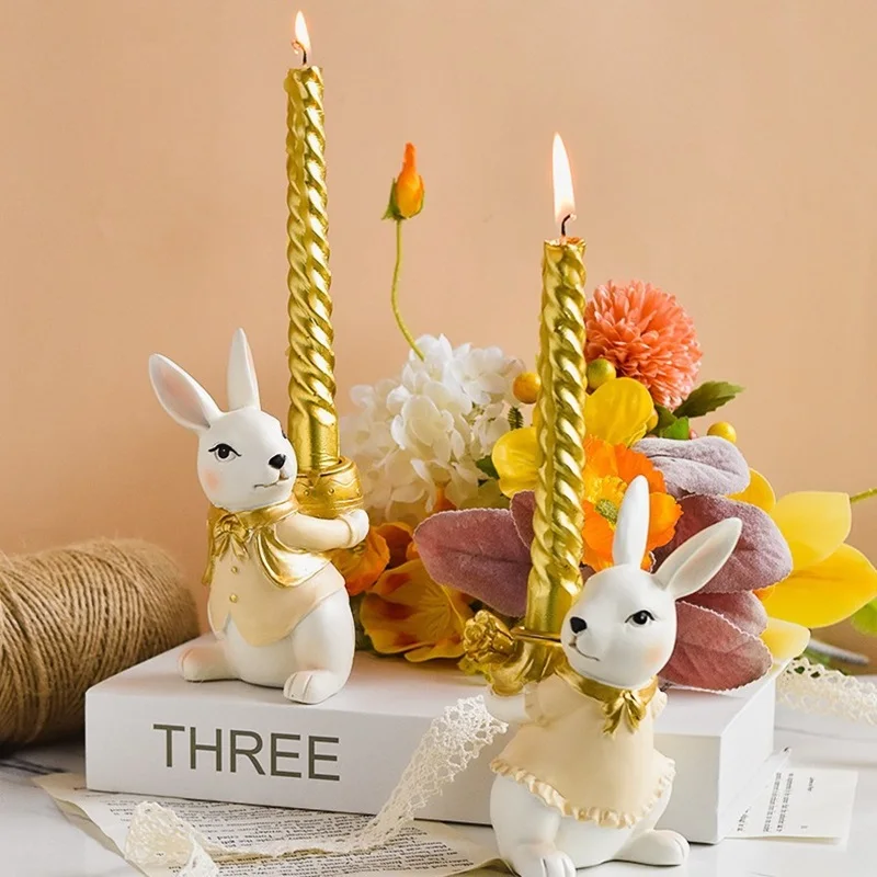 

New Easter cute simulation rabbit candlestick resin crafts gifts home decoration ornaments