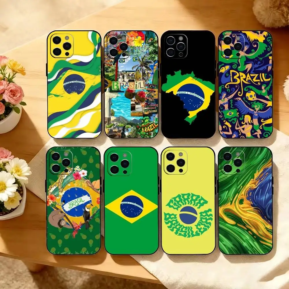 B-Brazil B-Brazilian Flag Phone Case For iPhone 17, 16,15,14,13,12,11 Plus,Pro Max, Others Soft Black Cover