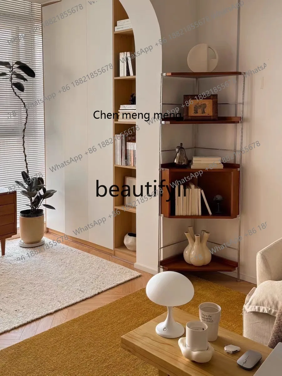 Solid wood corner shelf bookshelf living room side multifunctional corner bookcase
