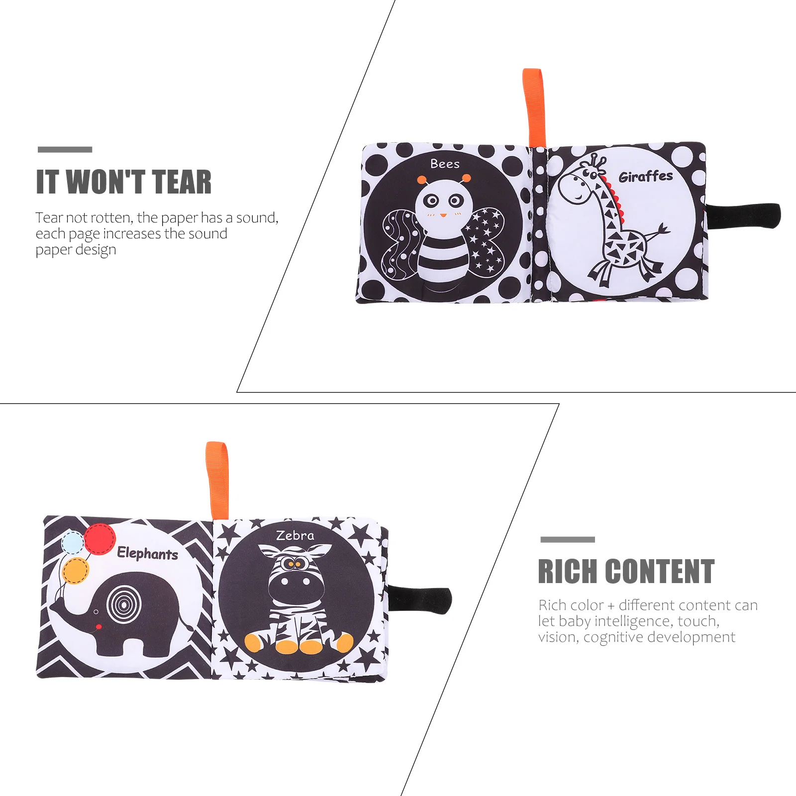 Książeczka dla niemowląt z materiału, wielokrotnego użytku, edukacyjna zabawka sensoryczna, wspomagająca rozwój, wczesna nauka dla dzieci, trening poznawczy.