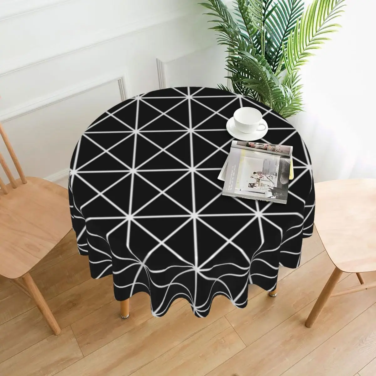 

Nordic Geometric Lines Round Tablecloth Black Protector Table Cloth Kawaii Wedding Birthday Party Printed Table Cover