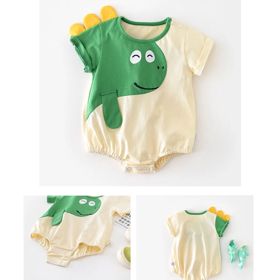 

Newborn Romper Infant Birthday Onesie Kids Short Sleeve Green Beige Sleeper Toddler Dinosaur Pajamas 3-24 Months Casual Jumpsuit