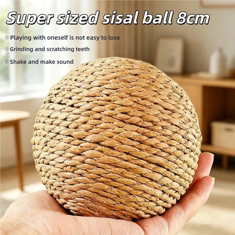8CM Interaktiver Sisal-Katzenkratzball, supergroßes Anti-Biss-Kauspielzeug mit Sound für Kätzchen, Haustierbedarf – Detail 1