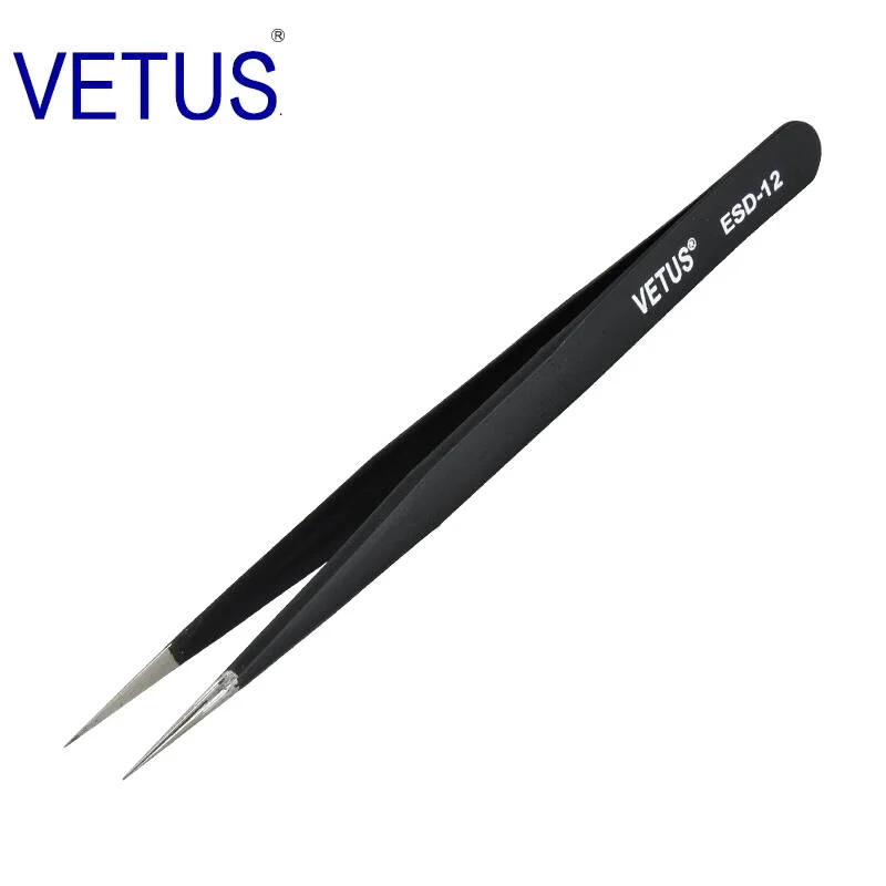 VETUS Gold ESD-12 Anti Static High Precision Stainless Steel Tweezers Anti Magnetic Acid Resistant Watch Repair Tool