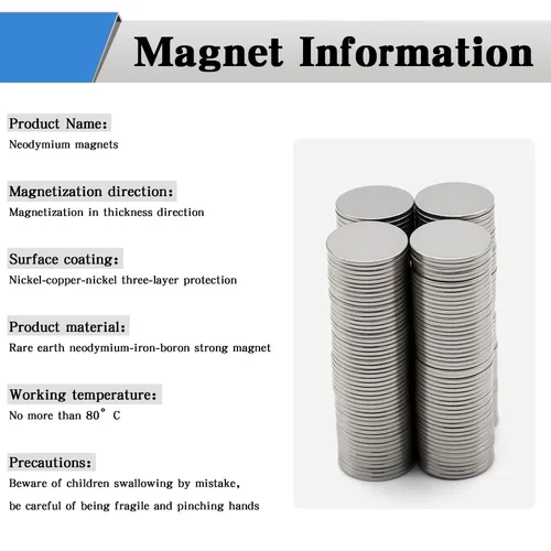 Imagen 2 del producto Imán redondo súper potente de 12x1mm, imán de neodimio NdfeB N35, imanes magnéticos permanentes fuertes, imán para refrigerador