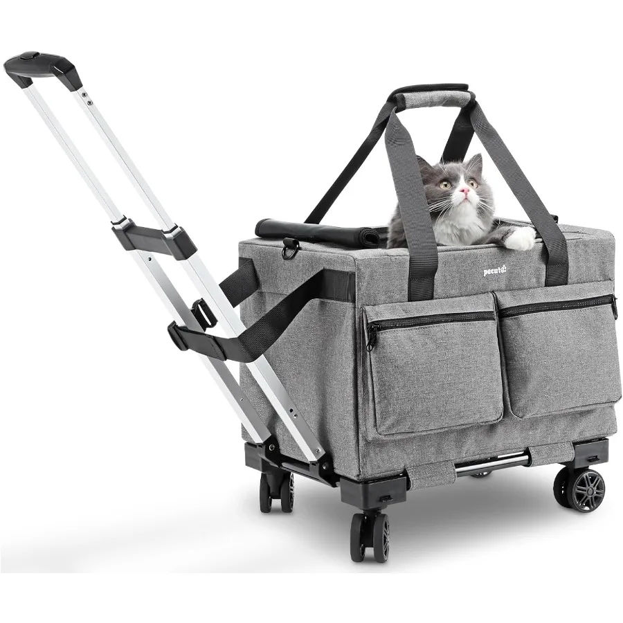 

Cat Carrier with WheelsSteel Wire Frame Cat Carrier Stable Pet Trolley Bag for Cats Pet Handbag and Stroller Bag Portable Cat C