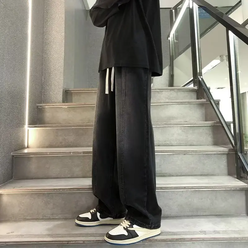

Loose Wide Leg Men's Jeans Retro Sle Dstring Design Autumn Winter plus Size Korean Version Faionable Loose Leggings