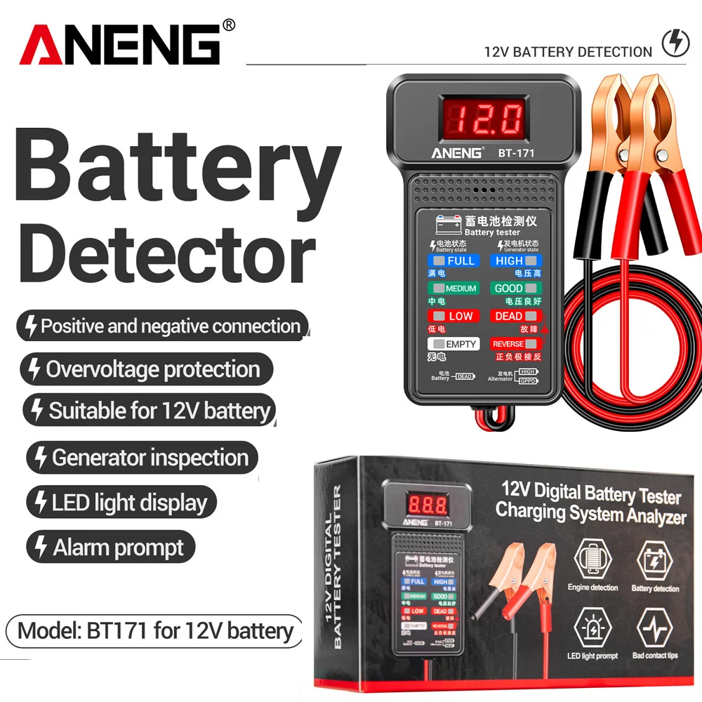 ANENG BT-171 12V Multifunctional Battery Testers Auto Repair Industry Detection with LED Reverse Display Screen Electrician Tool