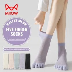 MiiOW Women Five Finger Socks Summer Thin Breathable Mesh Sock Deodorant Antibacterial Split Toe Sock Lace Cotton Long Sock Lady