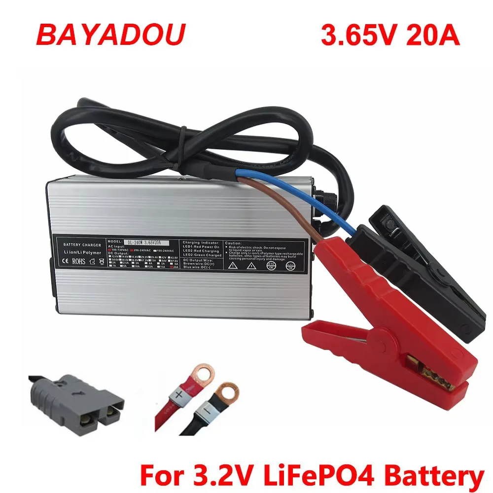 

3.65V 20A Lifepo4 Fast Charger For 1S 3.2V 3.3V LFP Energy Storage Solar Iron Phosphate RV Battery Cell Smart Charger 3.65 Volt