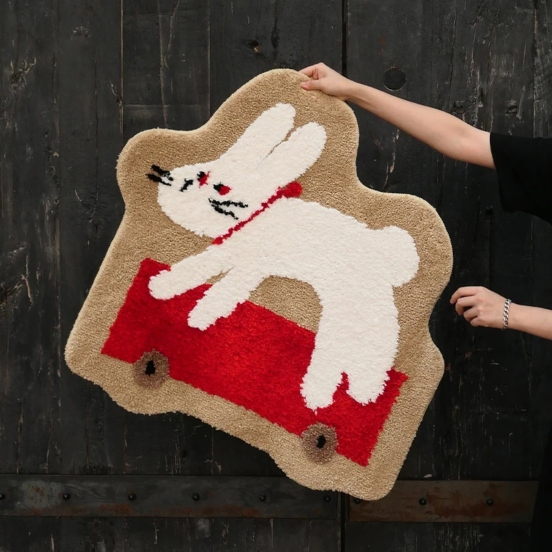 Cartoon Rabbit Tufting Bedside Mat Soft Carpet Bathroom Area Floor Pad Kids Bedroom Doormat Aesthetic Home Room Nursery Decor