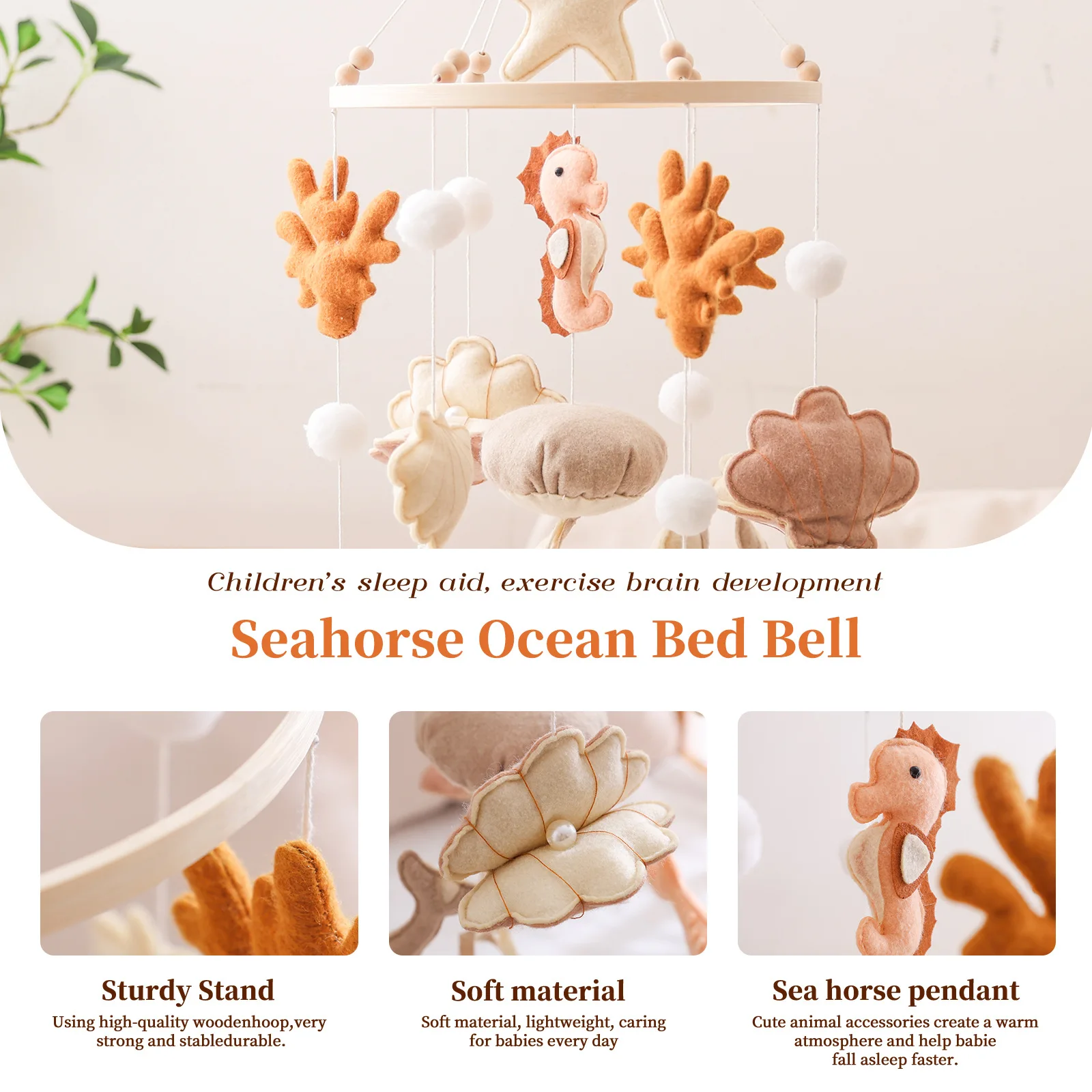 Ocean Nursery Mobile für Jungen und Mädchen, neutrales Kinderbett-Mobile, Seepferdchen, Qualle, handgefertigtes Baby-Mobile für Kinderbett, Babyrasseln und Mobiles