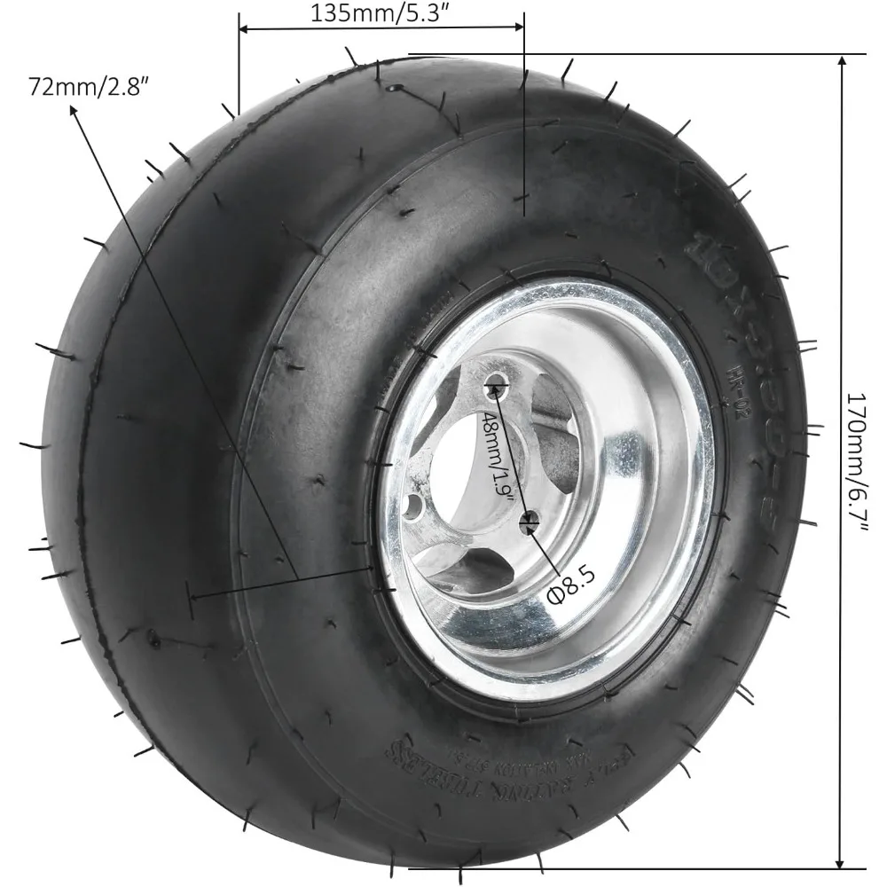 off-road Tire Rim 10x4.50-5 Go Cart Front Wheel and Racer Tire Fit Bolt Pattern 50mm w/ 3 Holes for Go Kart Drift Trike Buggy
