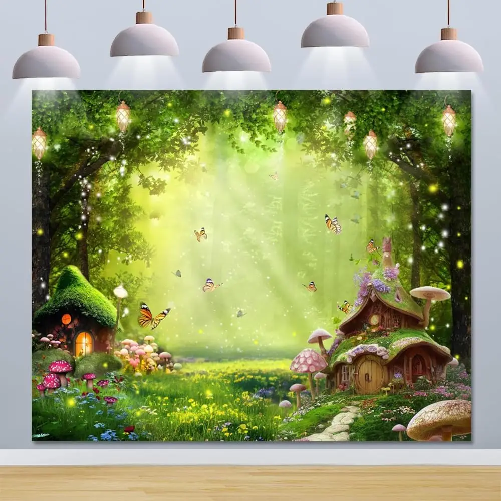 Enchanted Forest Backdrop Magical Garden Fairy Tale Wonderland Photography Background Wedding Baby Shower Birthday Party Banner