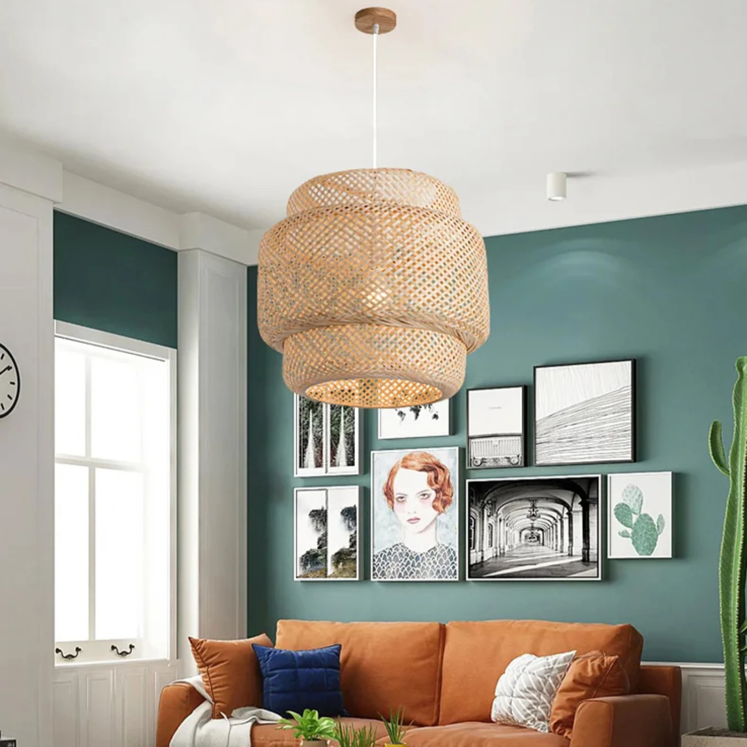 Bellissimo ed elegante lampadario moderno in bambù intrecciato a mano: splendido apparecchio da 30 cm, ideale per migliorare lo stile