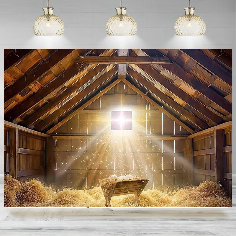 Christmas Manger Scene Backdrop Birth of Jesus Nativity Holy Family Photography Background Christian Party Decor Photo Banner