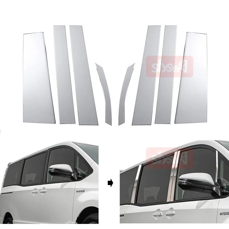 For Toyota Voxy Noah 80 Series 2014+ 8PCS Stainless Steel Window Pillar Garnish Molding Cover Trim Car Styling Accessories