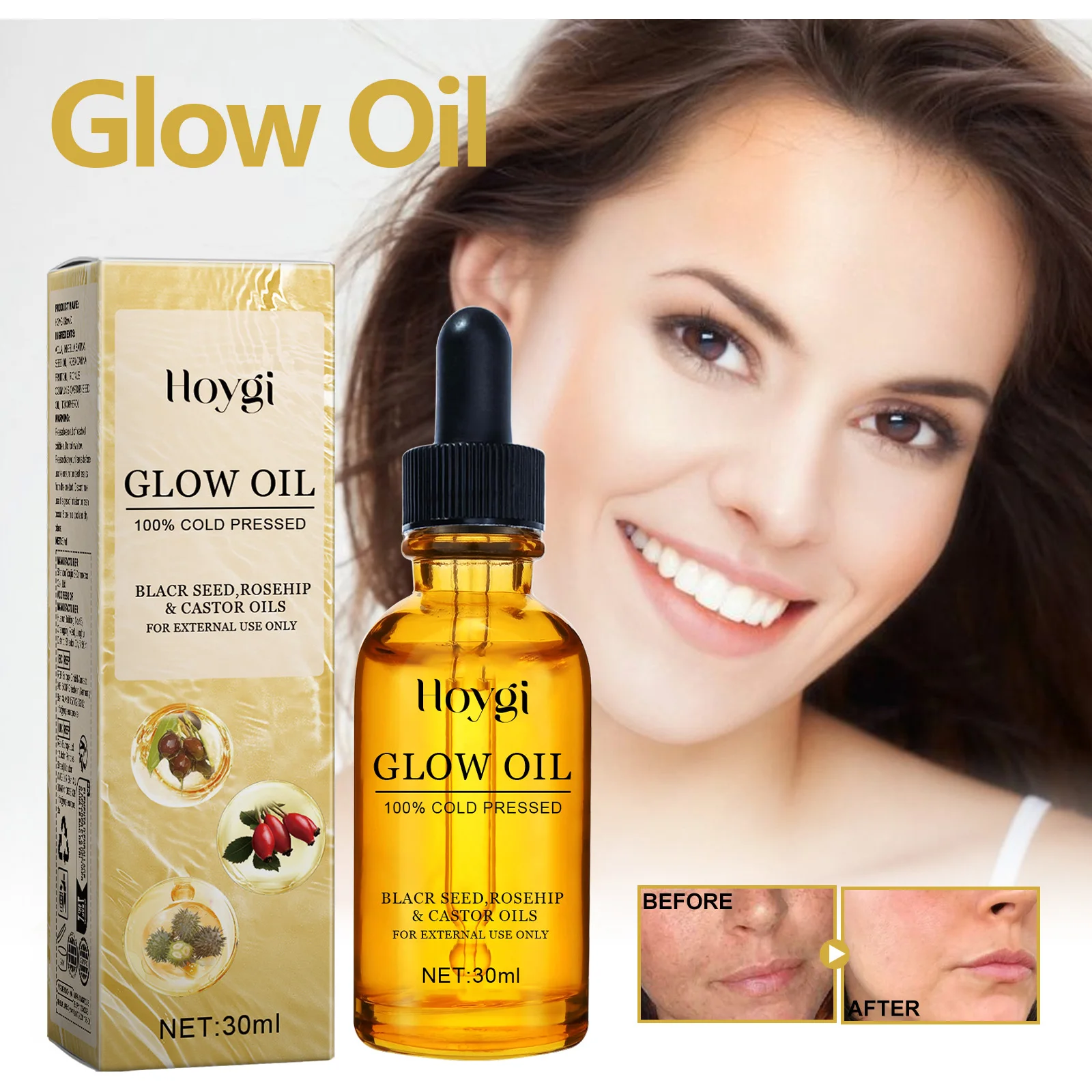 Aceite Facial antienvejecimiento, tratamiento Facial, hidratante, reductor de arrugas para piel seca, aceite de rosa mosqueta iluminador, 30ml, no graso