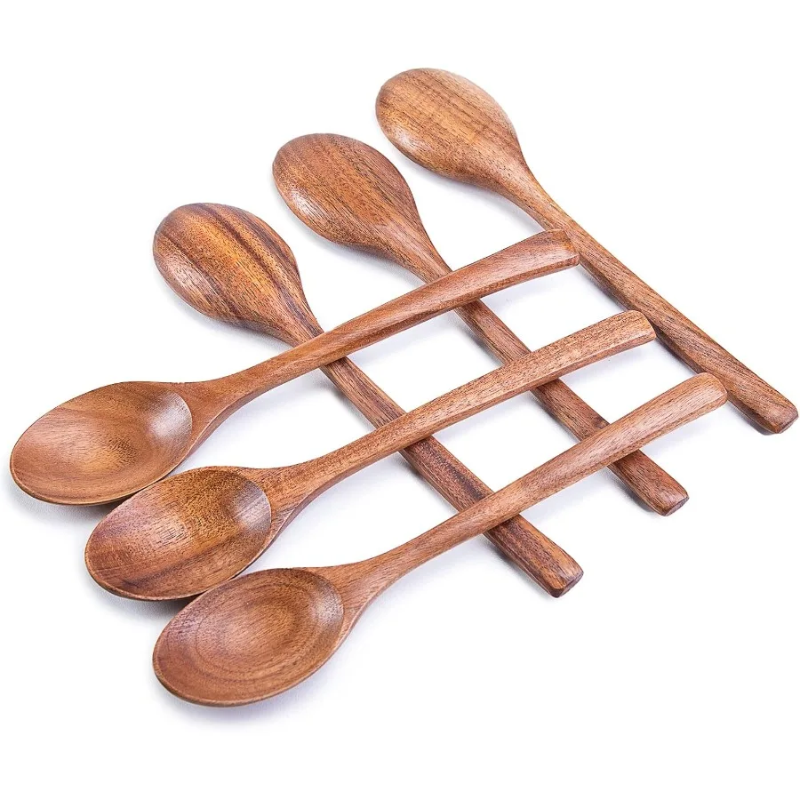

Wooden Spoons for Eating 8.2 Ih Wood Mixing Soup Spoon with Long Handle for Korean Food Daily Meal Stirring Sauce Coffee 6PCS