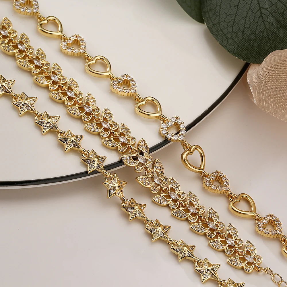 Glamorous Design Butterfly/Star-Shaped Pendant Bracelets For Women Girls, Delicate Bangles With Cubic Zirconia Party Jewelry