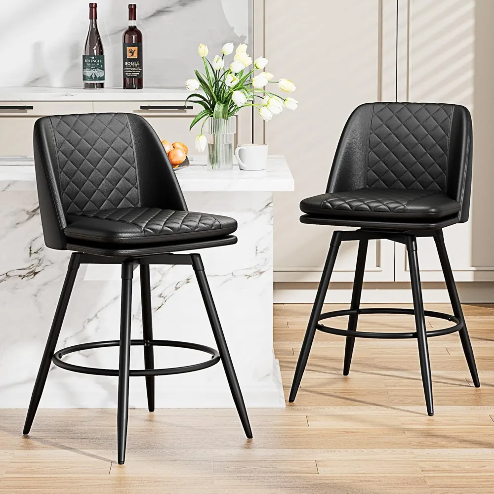 

26 inch Bar Stools Set of 2,360°Swivel Counter Height Barstools with Back,Double-Layer Upholstered Faux Leather Modern Bar Chair