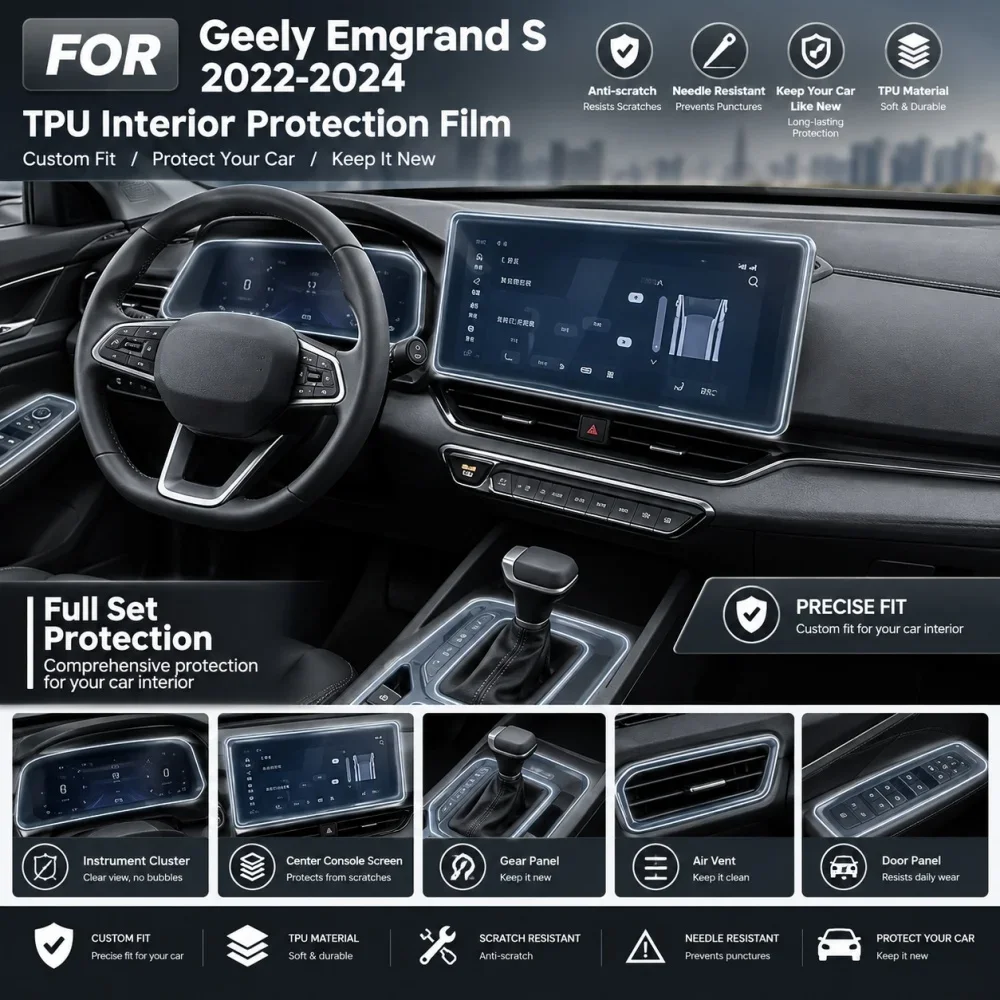 Car Accessories Dashboard Multimedia Navigation Transparent Anti-Scratch For Geely Emgrand S 2022-2024 TPU Soft Protection Film