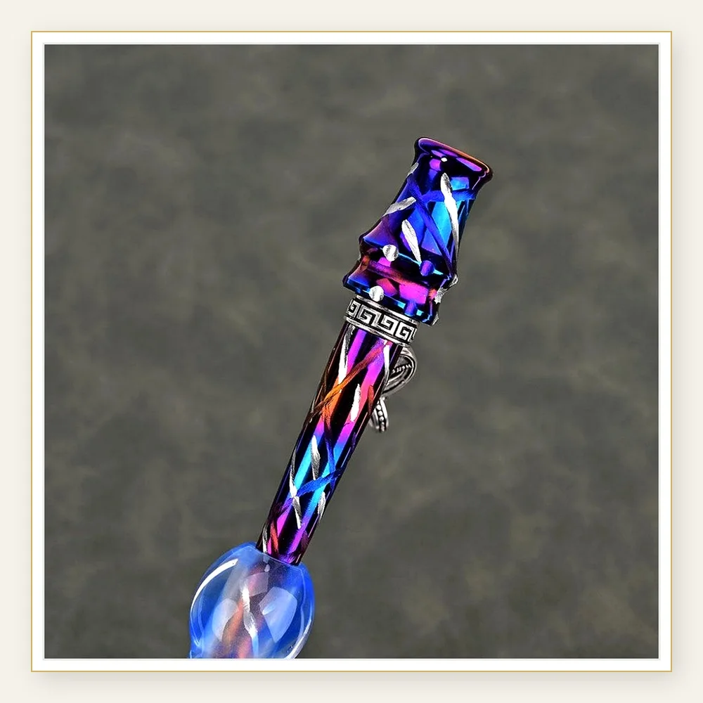 Wolfcoolvape Hand-Carved Titanium Alloy Hookah Tip with Hot Blue Finish and Neck Chain - Perfect Gift Box Set