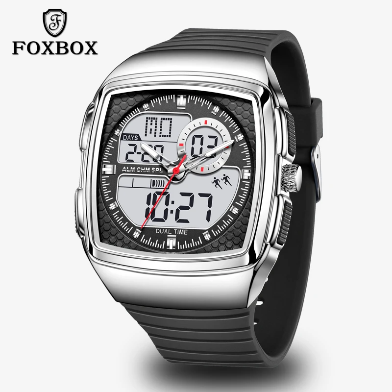 LIGE Brand FOXBOX Digital Mens Watch Fashion Sport Quartz Wristwatch 50M Waterproof Multifunctional LED Watches Men Reloj Hombre