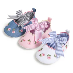 New Flower Embroidery Ballet Baby Girl Shoes Bow Bow Soft Bottom Non-slip Princess Shoes First Toddler Infant Shoes