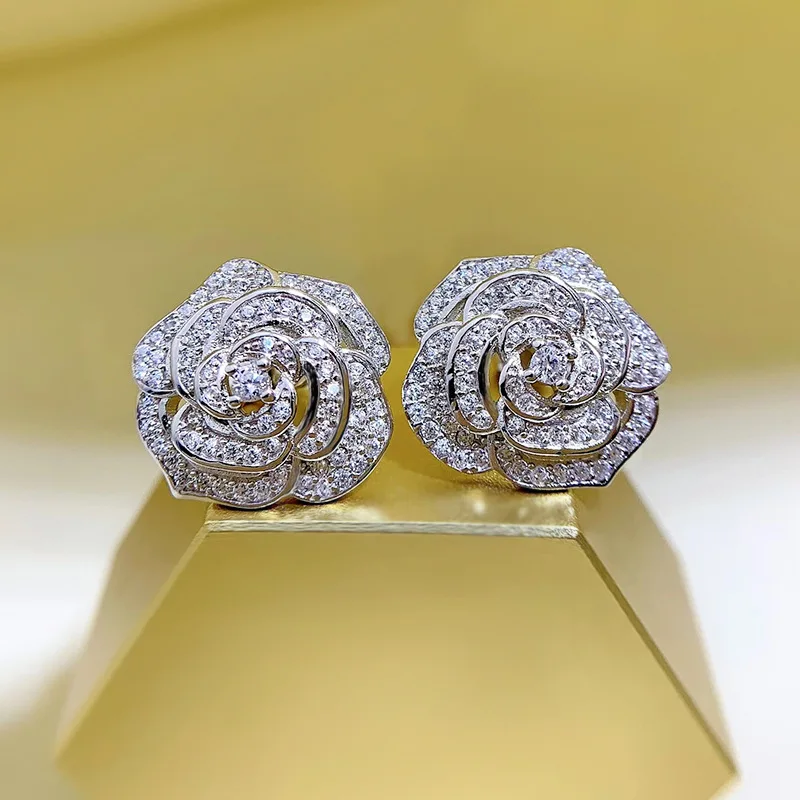 Light luxury and high-end feeling, small fragrant breeze mountain camellia earrings, exquisite temperament, rose earrings