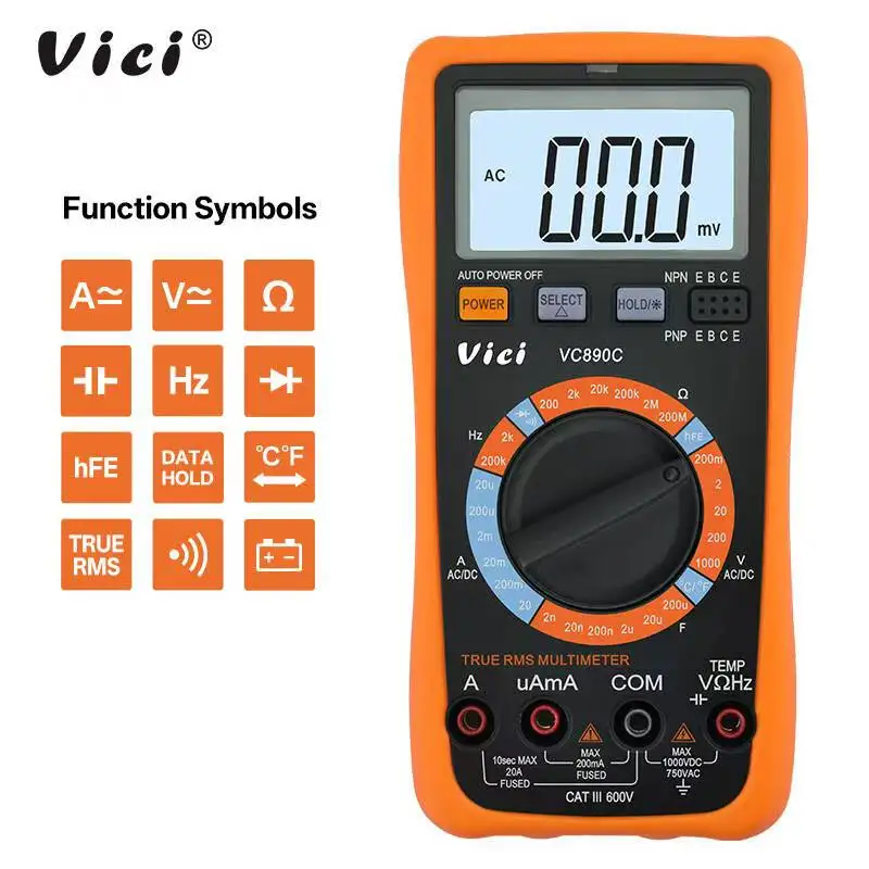

Vicimeter Digital Multimeter Portable VC890C With 1999 Counts Auto Range True RMS Data Hold Feature
