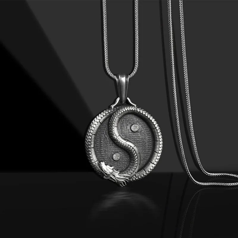 Chinese Tai Chi Pendant Necklace for Women and Men Punk Yin Yang Dragon Pure Tin Charms Amulet Hip Hop Streetwear Jewelry Gift