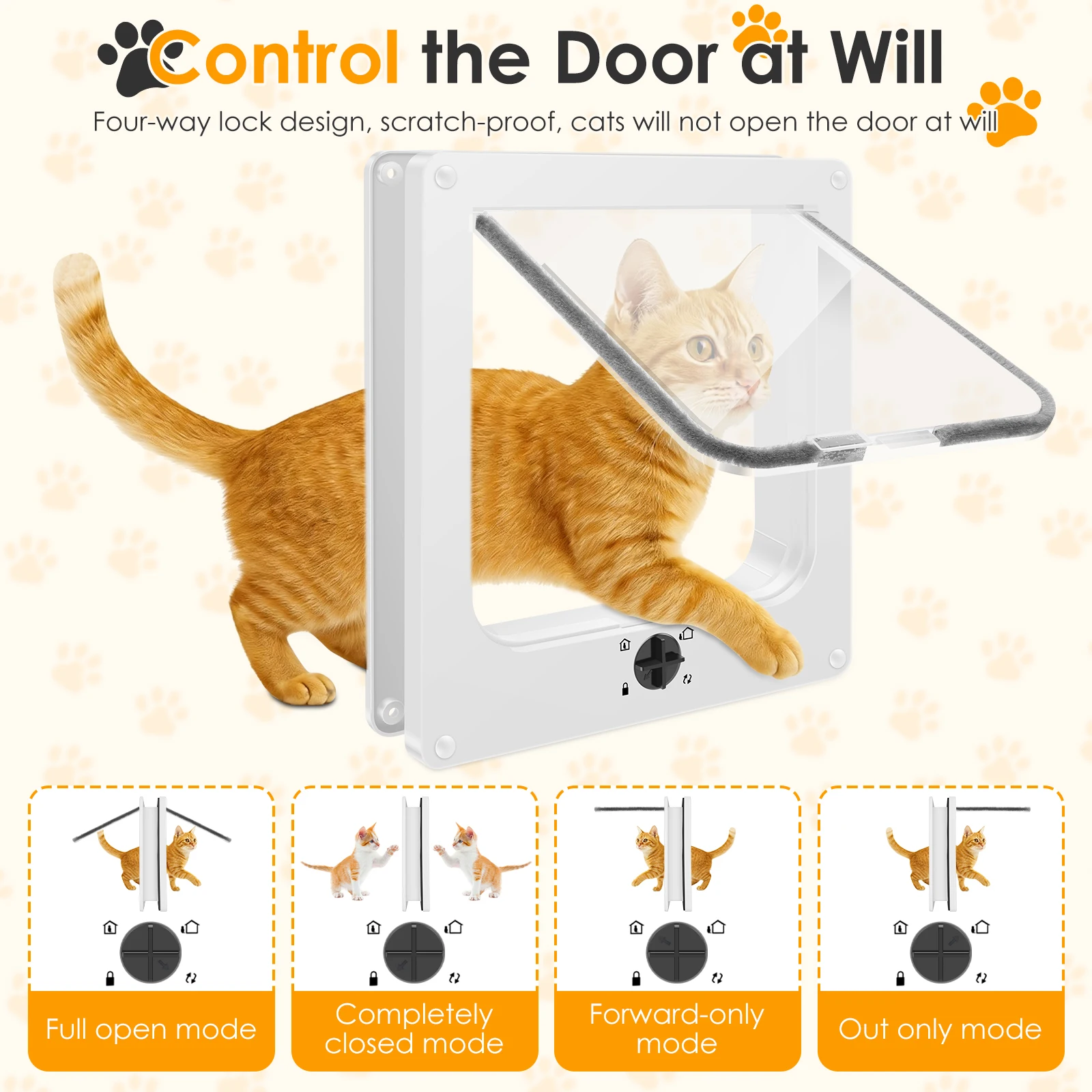 

Дверца для кошек и собак из АБС-пластика с замком, прозрачная, для безопасного входа и выхода, 4-сторонняя защита